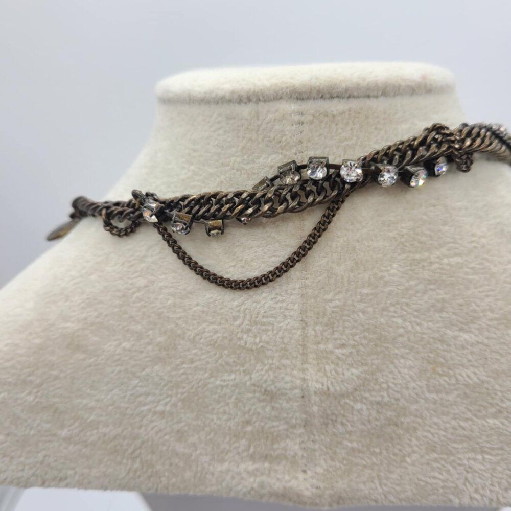 J Crew Copperish Necklace with Faux Pearls and Clear Crystals - Picture 2 of 13